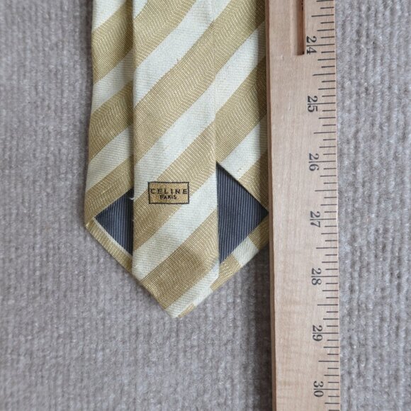 Celine Mens Tie Yellow Striped Jacquard Silk Made in Spain - Picture 9 of 9